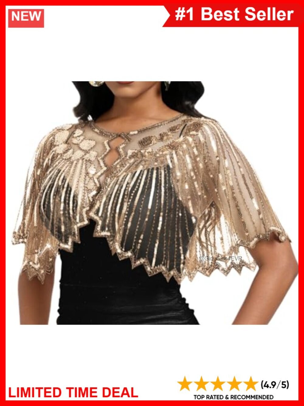 Sequin Fringe Shawl Wrap 1920s Gatsby Capelet Evening Cover Up
